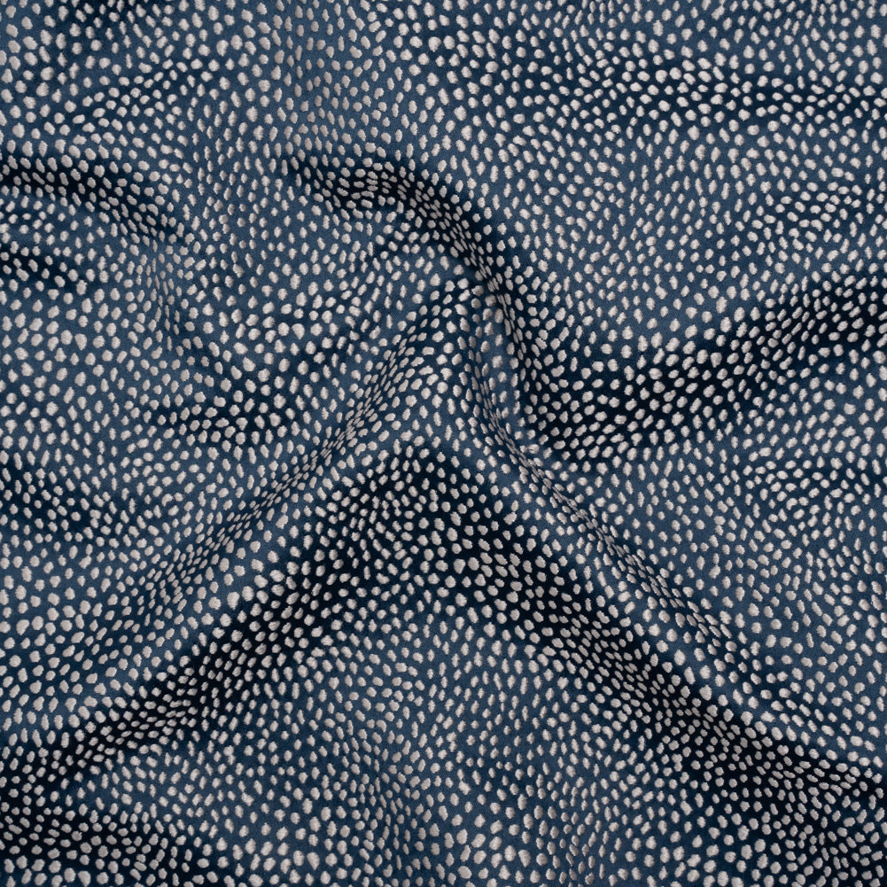 Recycled Polyester Jacquard - Indigo Little All-Over Spots - British Imported