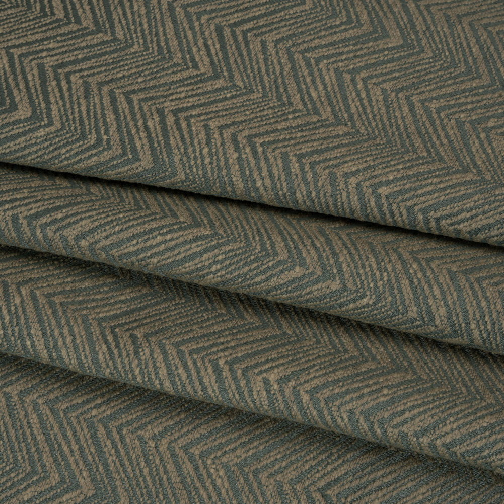 Herringbone Chevrons Recycled Polyester and Cotton Drapery Jacquard - Ocean - British Imported