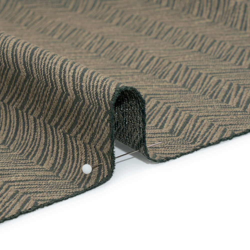 Herringbone Chevrons Recycled Polyester and Cotton Drapery Jacquard - Ocean - British Imported