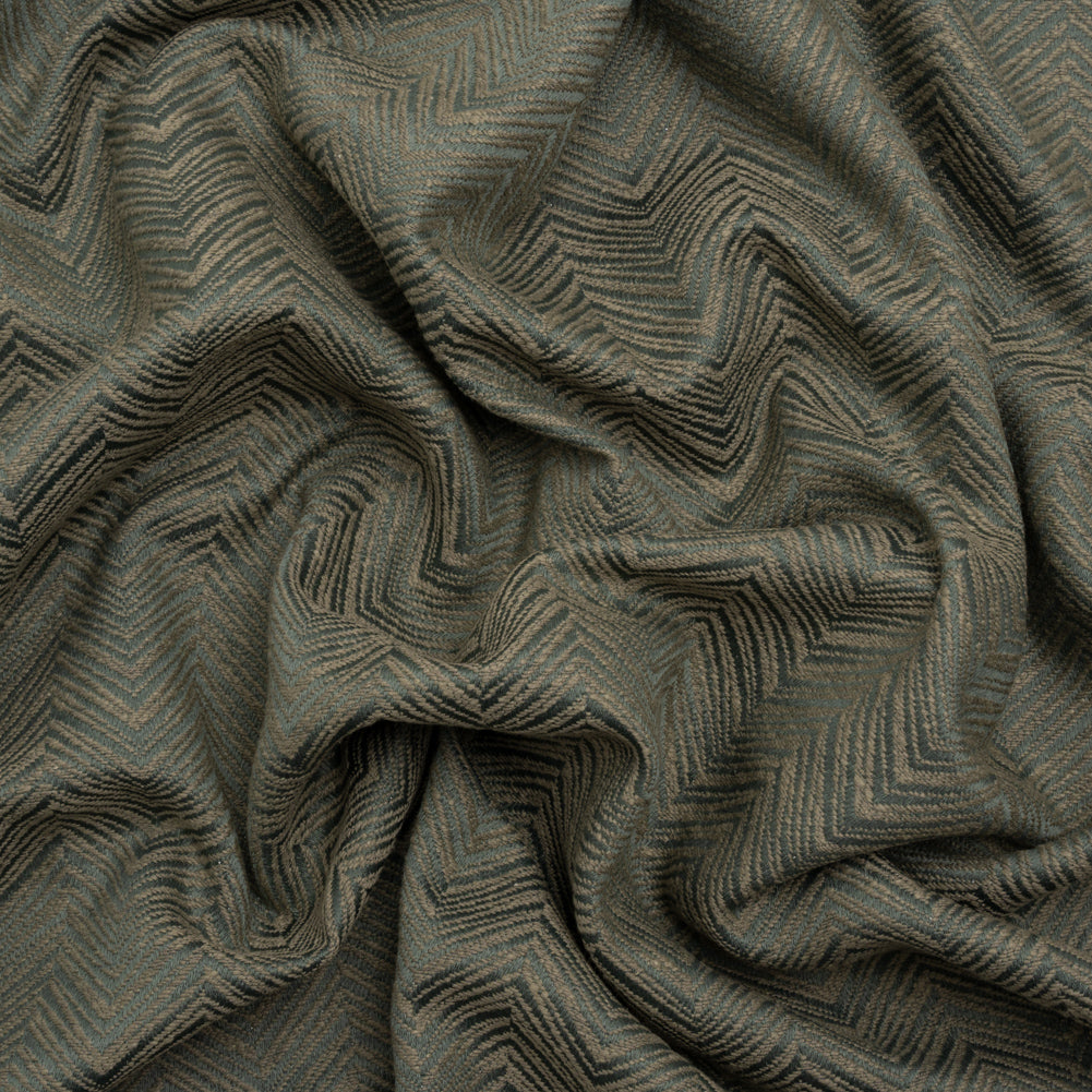 Herringbone Chevrons Recycled Polyester and Cotton Drapery Jacquard - Ocean - British Imported