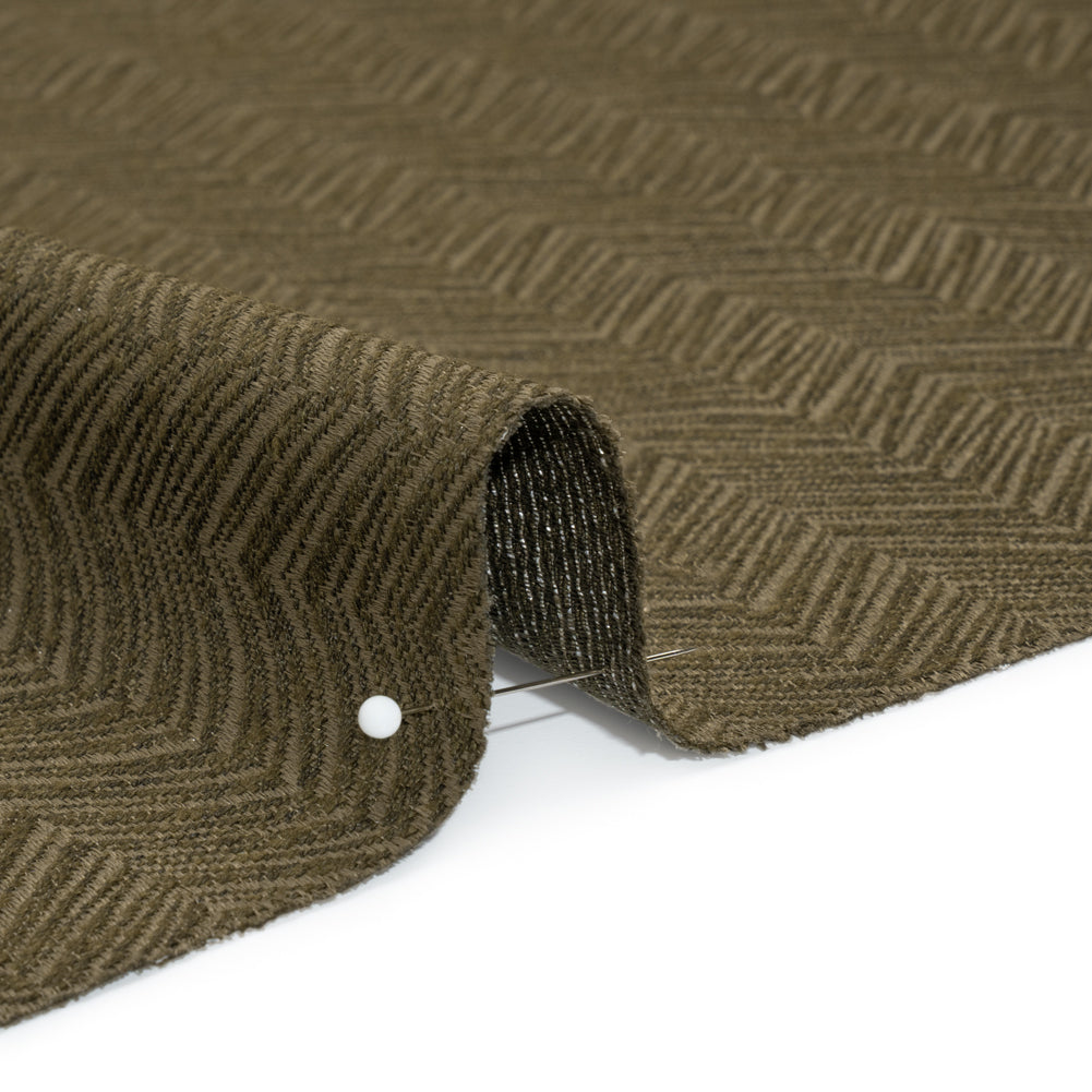 Herringbone Chevrons Recycled Polyester and Cotton Drapery Jacquard - Olive - British Imported