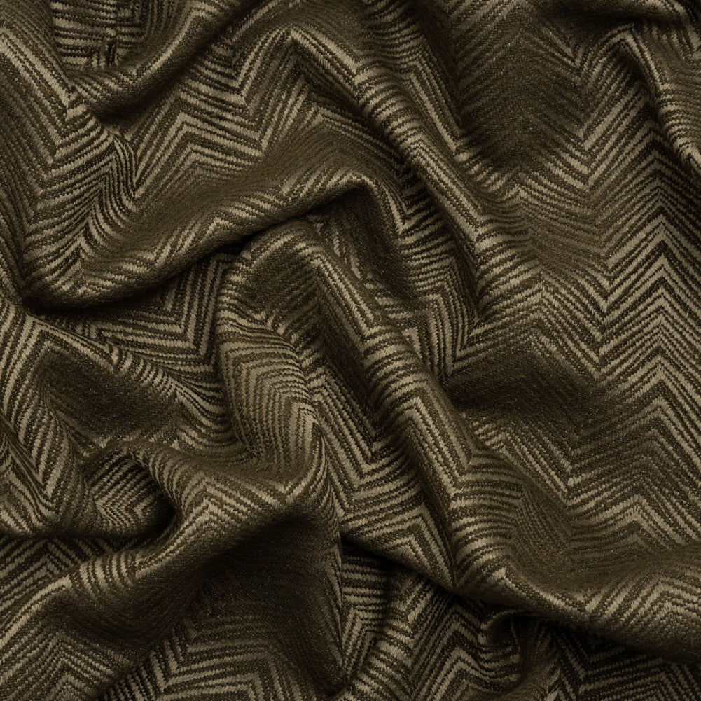 Herringbone Chevrons Recycled Polyester and Cotton Drapery Jacquard - Olive - British Imported