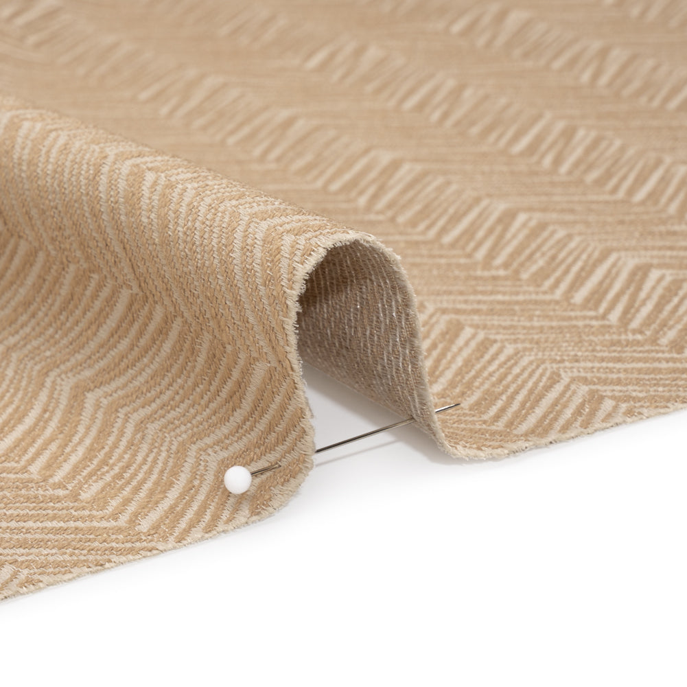 Herringbone Chevrons Recycled Polyester and Cotton Drapery Jacquard - Sepia - British Imported