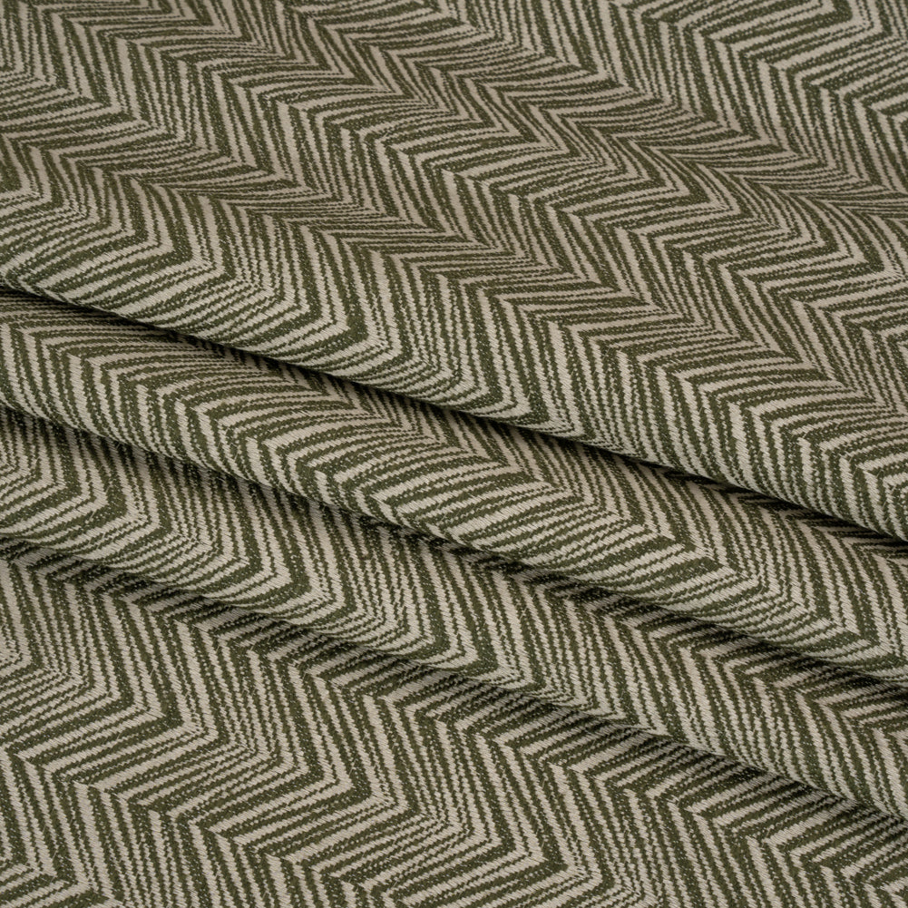 Herringbone Chevrons Recycled Polyester and Cotton Drapery Jacquard - Spruce - British Imported