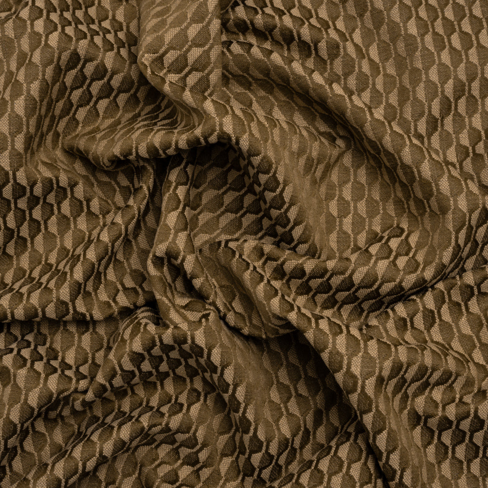 Honeycomb Stripes Recycled Polyester and Cotton Drapery Jacquard - Brass - British Imported