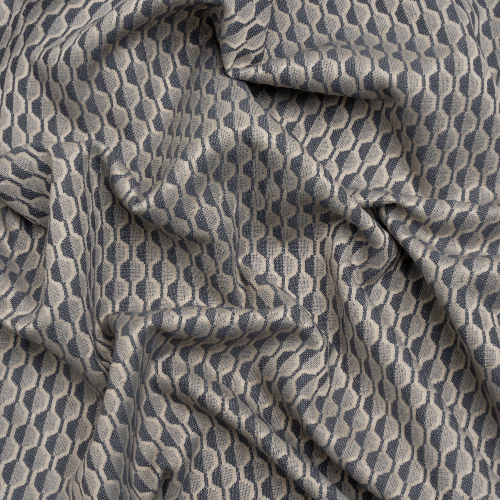 Honeycomb Stripes Recycled Polyester and Cotton Drapery Jacquard - Denim - British Imported