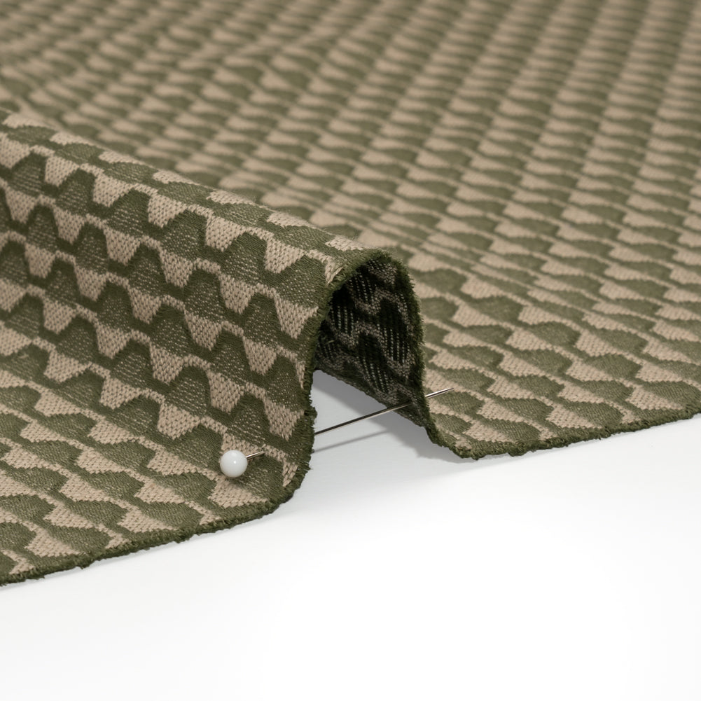 Honeycomb Stripes Recycled Polyester and Cotton Drapery Jacquard - Ivy - British Imported