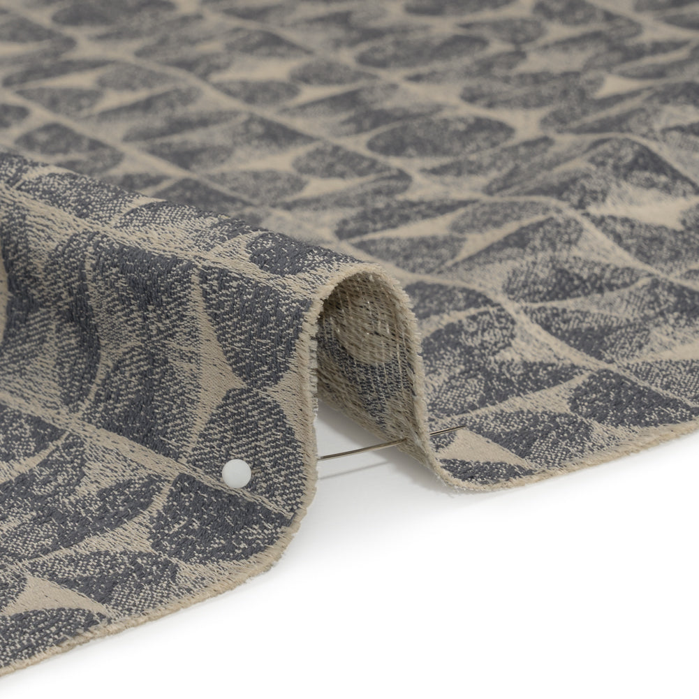 Circles and Slices Recycled Polyester and Cotton Drapery Jacquard - Denim - British Imported