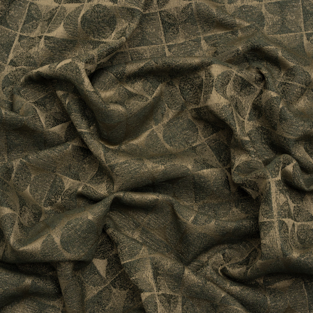 Circles and Slices Recycled Polyester and Cotton Drapery Jacquard - Olive - British Imported