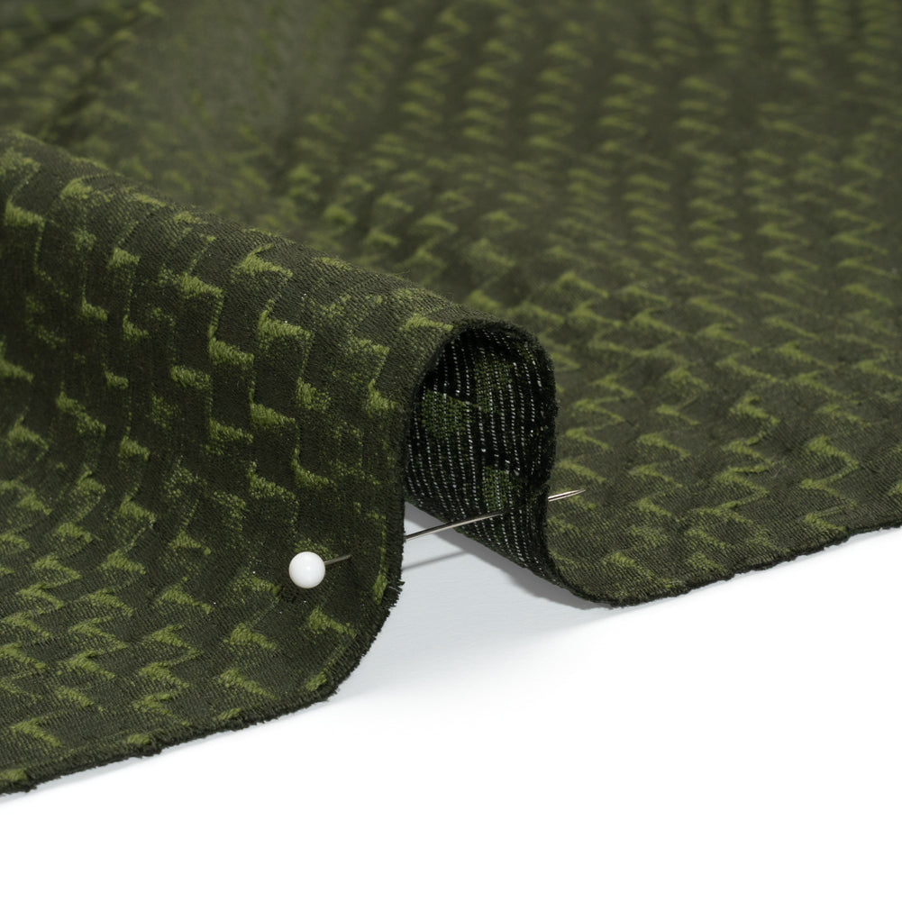 Stairstep Zig Zags Recycled Polyester and Cotton Drapery Jacquard - Emerald - British Imported