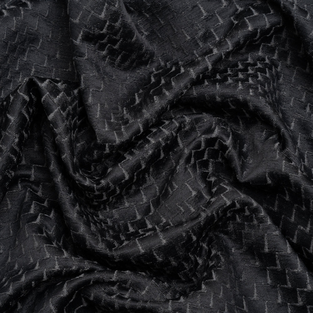 Stairstep Zig Zags Recycled Polyester and Cotton Drapery Jacquard - Ink - British Imported