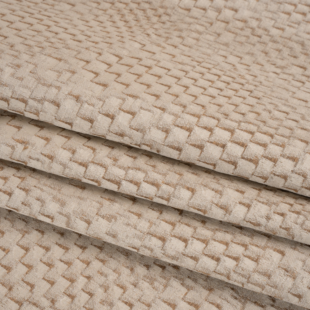 Stairstep Zig Zags Recycled Polyester and Cotton Drapery Jacquard - Sepia - British Imported