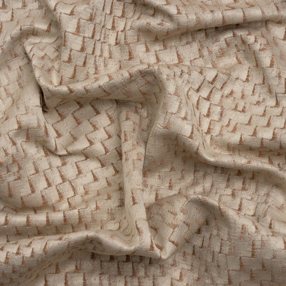 Stairstep Zig Zags Recycled Polyester and Cotton Drapery Jacquard - Sepia - British Imported