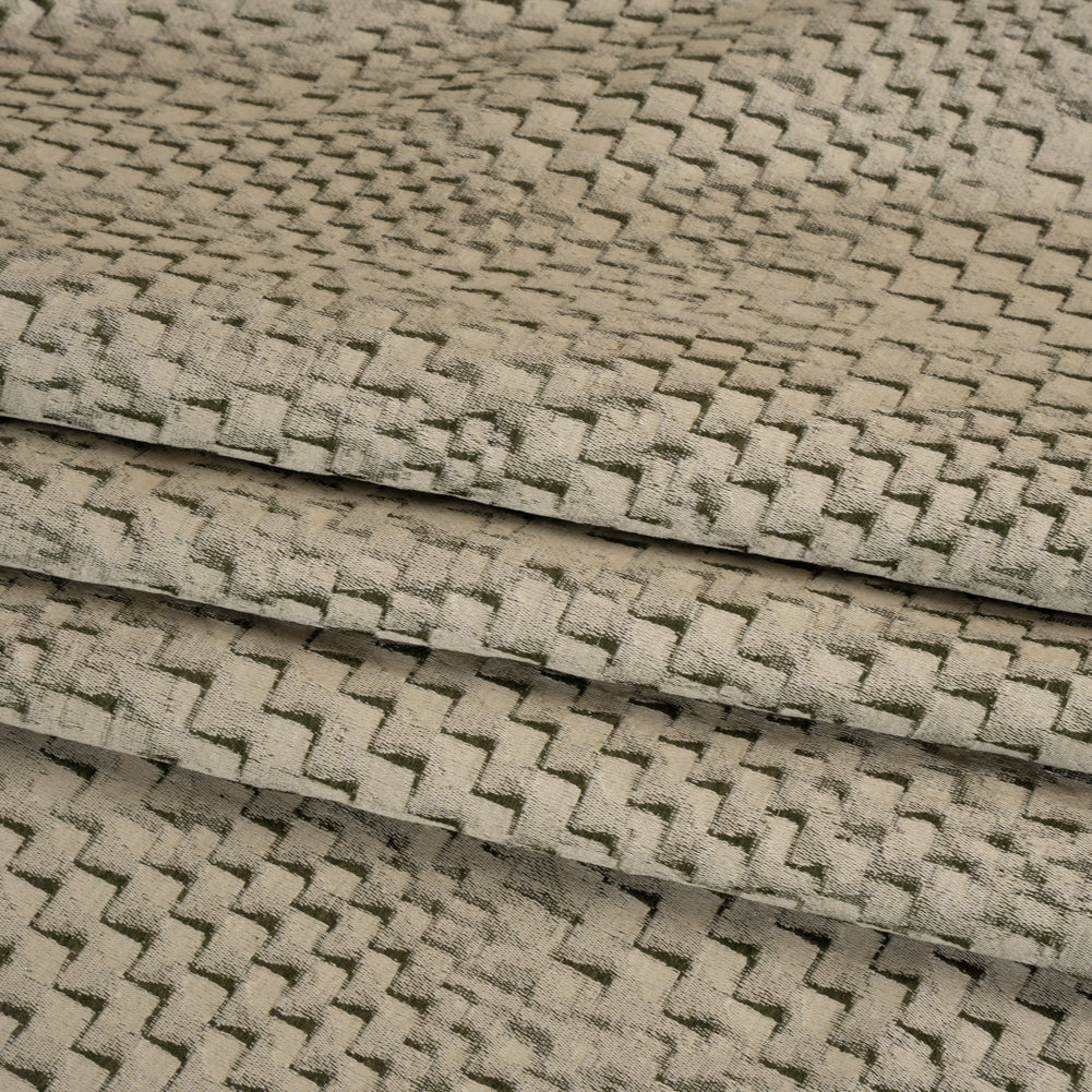 Stairstep Zig Zags Recycled Polyester and Cotton Drapery Jacquard - Spruce - British Imported