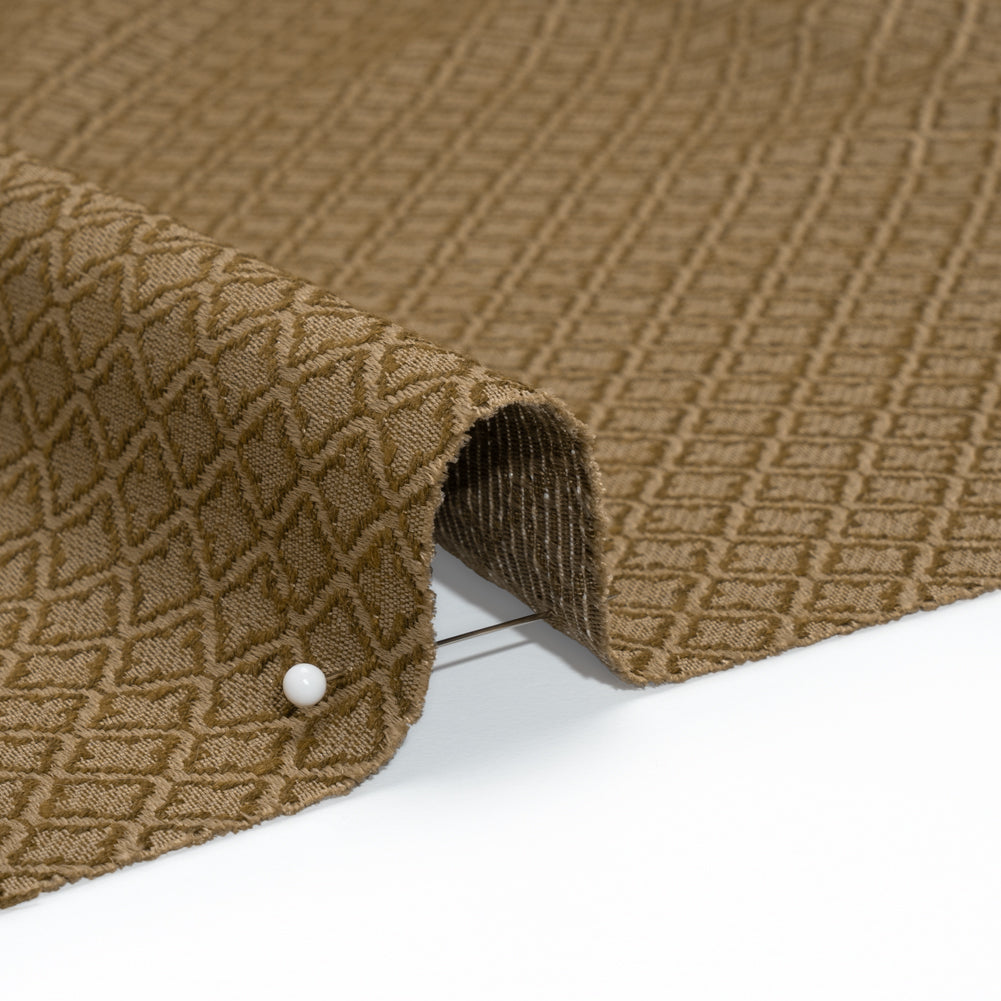 Diamond Tiles Recycled Polyester and Cotton Drapery Jacquard - Brass - British Imported