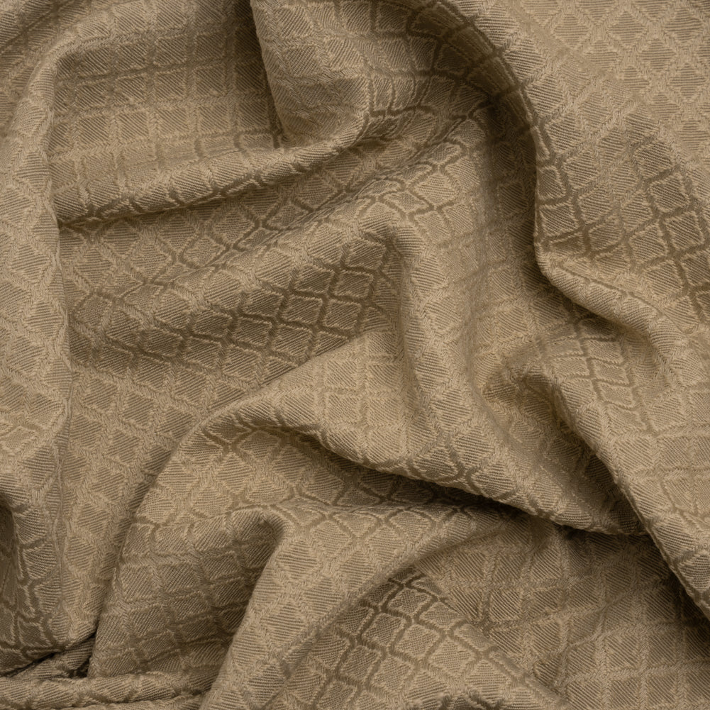 Diamond Tiles Recycled Polyester and Cotton Drapery Jacquard - Putty - British Imported