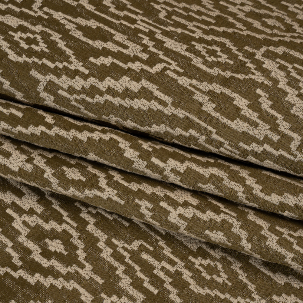 Geometric Recycled Polyester and Cotton Drapery Jacquard - Brass - British Imported