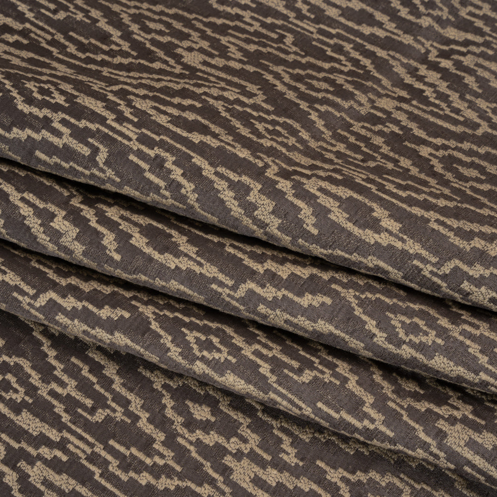 Geometric Recycled Polyester and Cotton Drapery Jacquard - Flint - British Imported