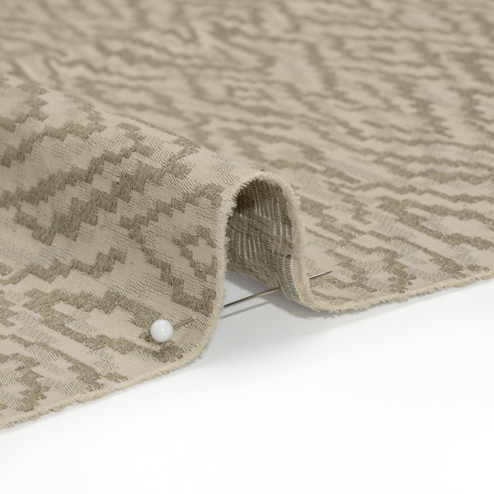 Geometric Recycled Polyester and Cotton Drapery Jacquard - Limestone - British Imported