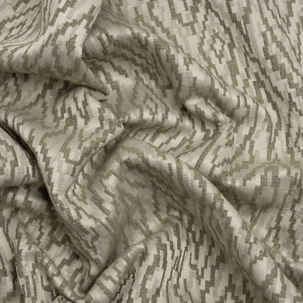 Geometric Recycled Polyester and Cotton Drapery Jacquard - Limestone - British Imported