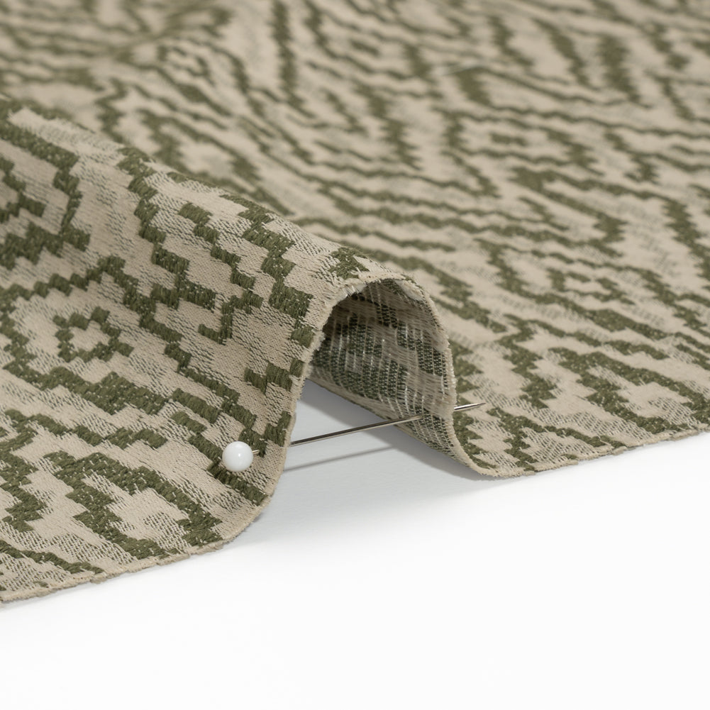 Geometric Recycled Polyester and Cotton Drapery Jacquard - Spruce - British Imported