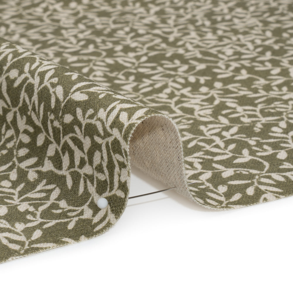 Brushed Cotton and Linen Canvas - Oregano Little Vines - British Imported