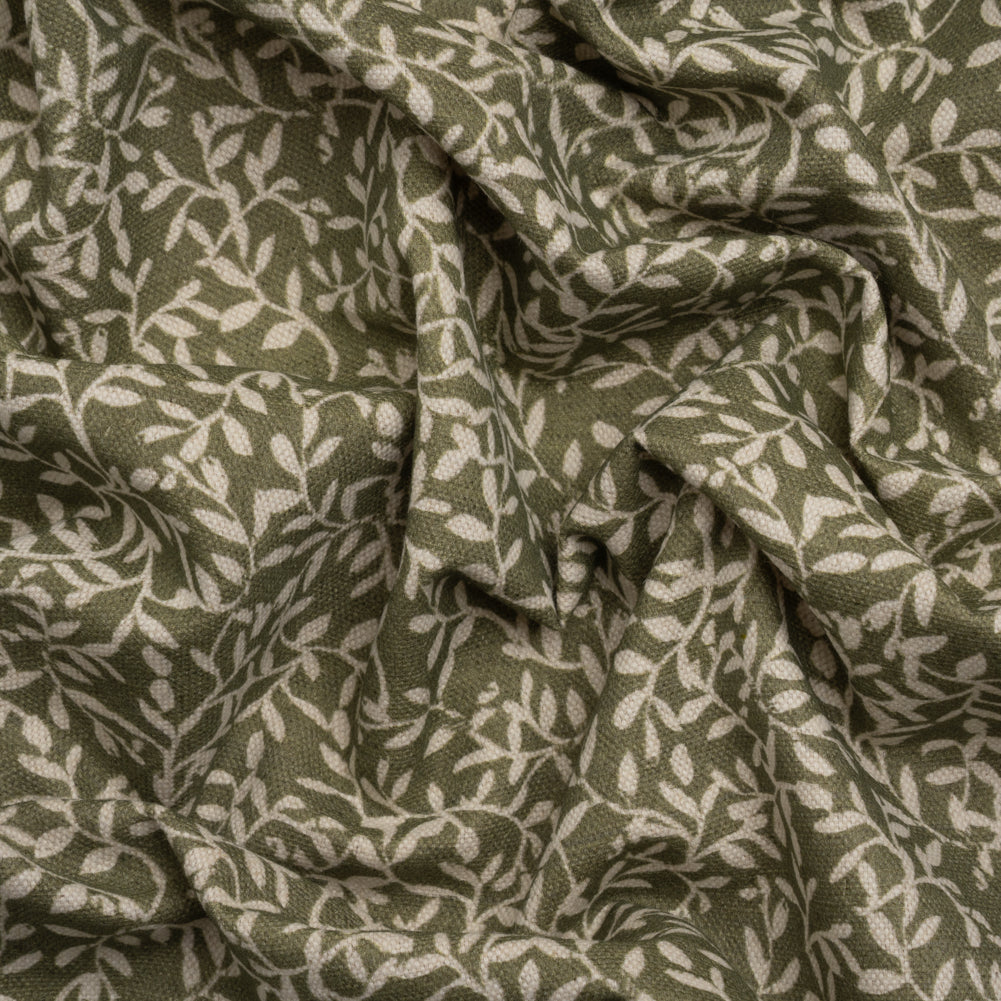 Brushed Cotton and Linen Canvas - Oregano Little Vines - British Imported