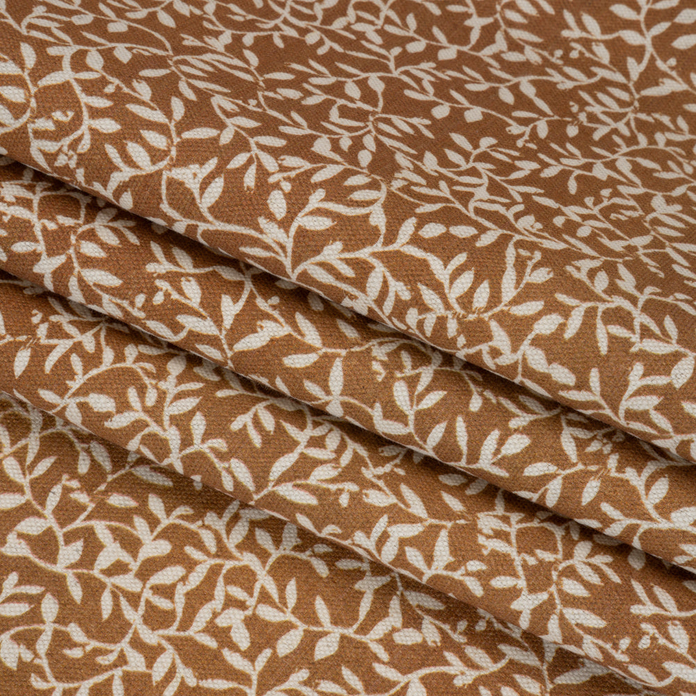 Brushed Cotton and Linen Canvas - Spice Little Vines - British Imported