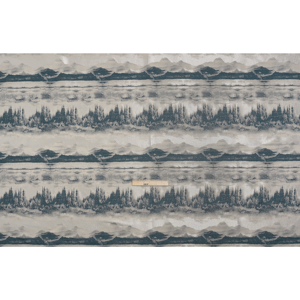 Recycled Polyester Drapery Jacquard - Indigo Hazy Landscapes - British Imported