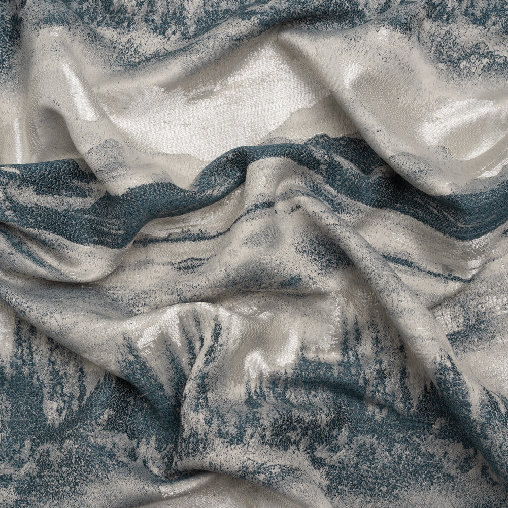 Recycled Polyester Drapery Jacquard - Indigo Hazy Landscapes - British Imported