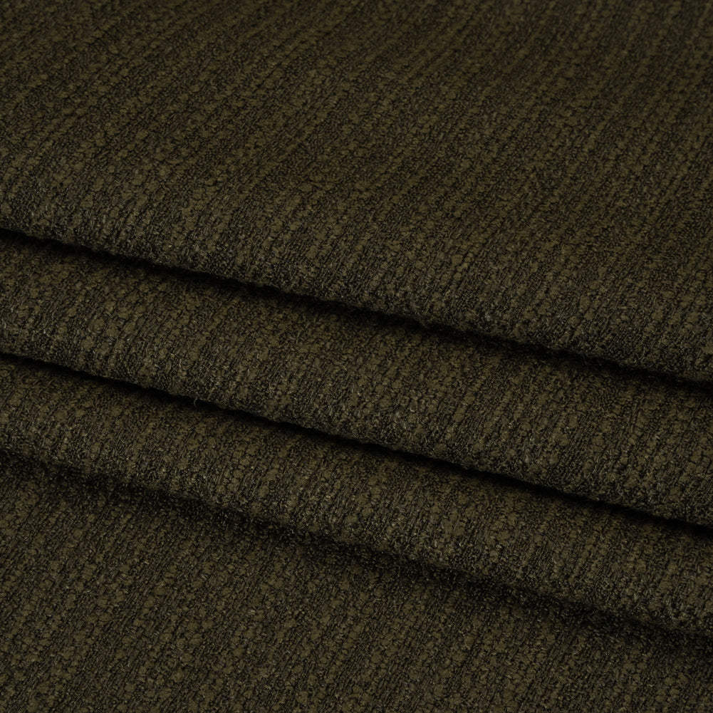 Textured Recycled Polyester Woven - Khaki Boucle Stripes - British Imported