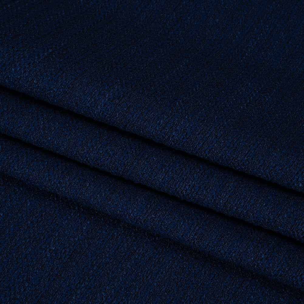 Textured Recycled Polyester Woven - Prussian Boucle Stripes - British Imported