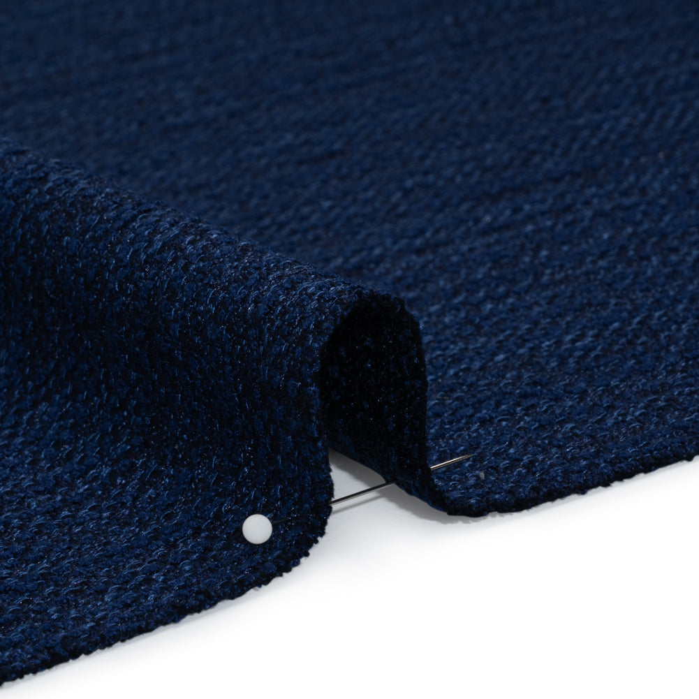 Textured Recycled Polyester Woven - Prussian Boucle Stripes - British Imported