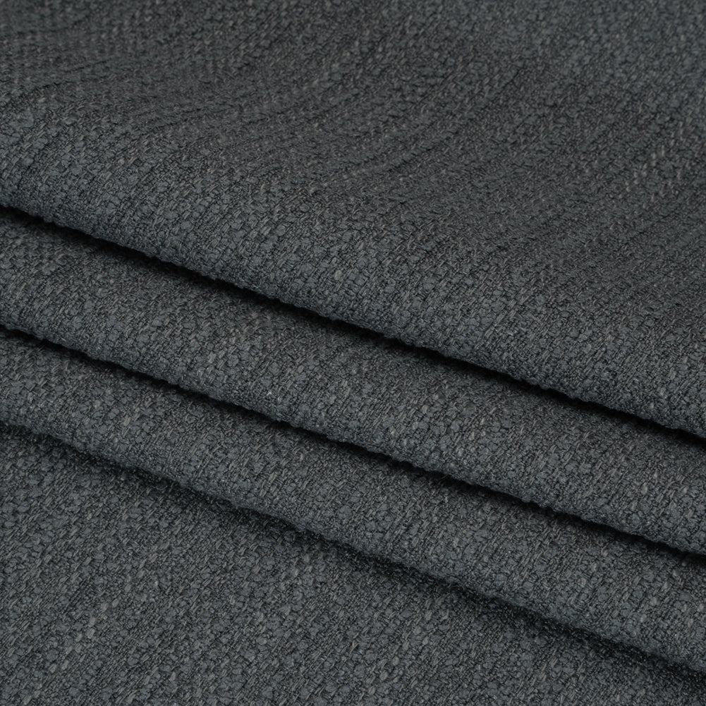 Textured Recycled Polyester Woven - Slate Boucle Stripes - British Imported