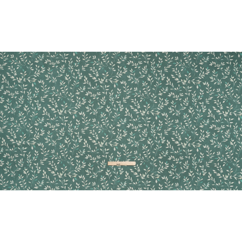 Printed Cotton Canvas - Azure Leafy Stems - British Imported