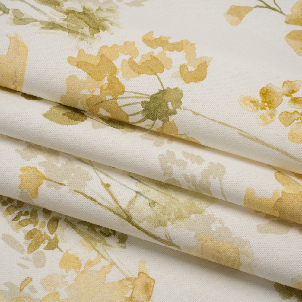 Printed Cotton Canvas - Maize Watercolor Blooms - British Imported