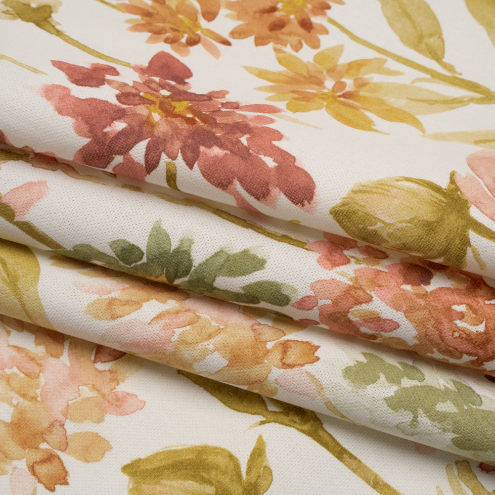 Printed Cotton Canvas - Sienna Blooming Watercolor Garden - British Imported