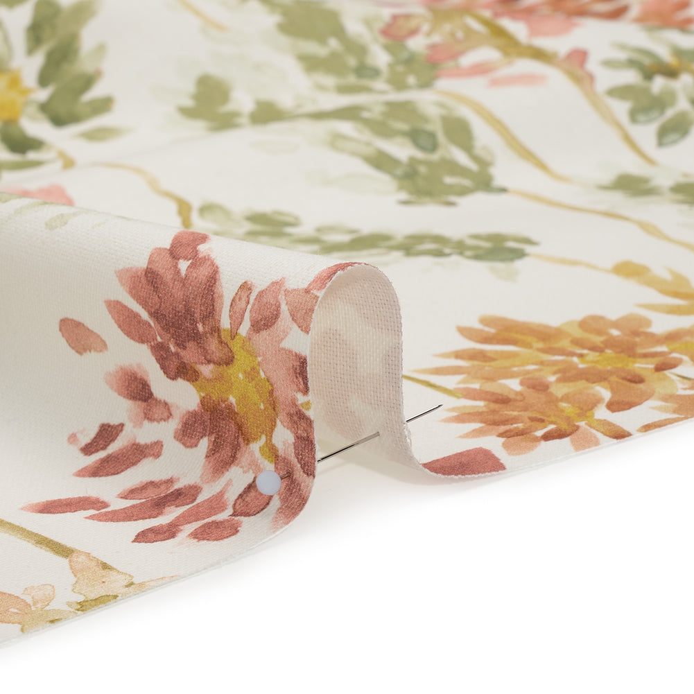 Printed Cotton Canvas - Sienna Blooming Watercolor Garden - British Imported