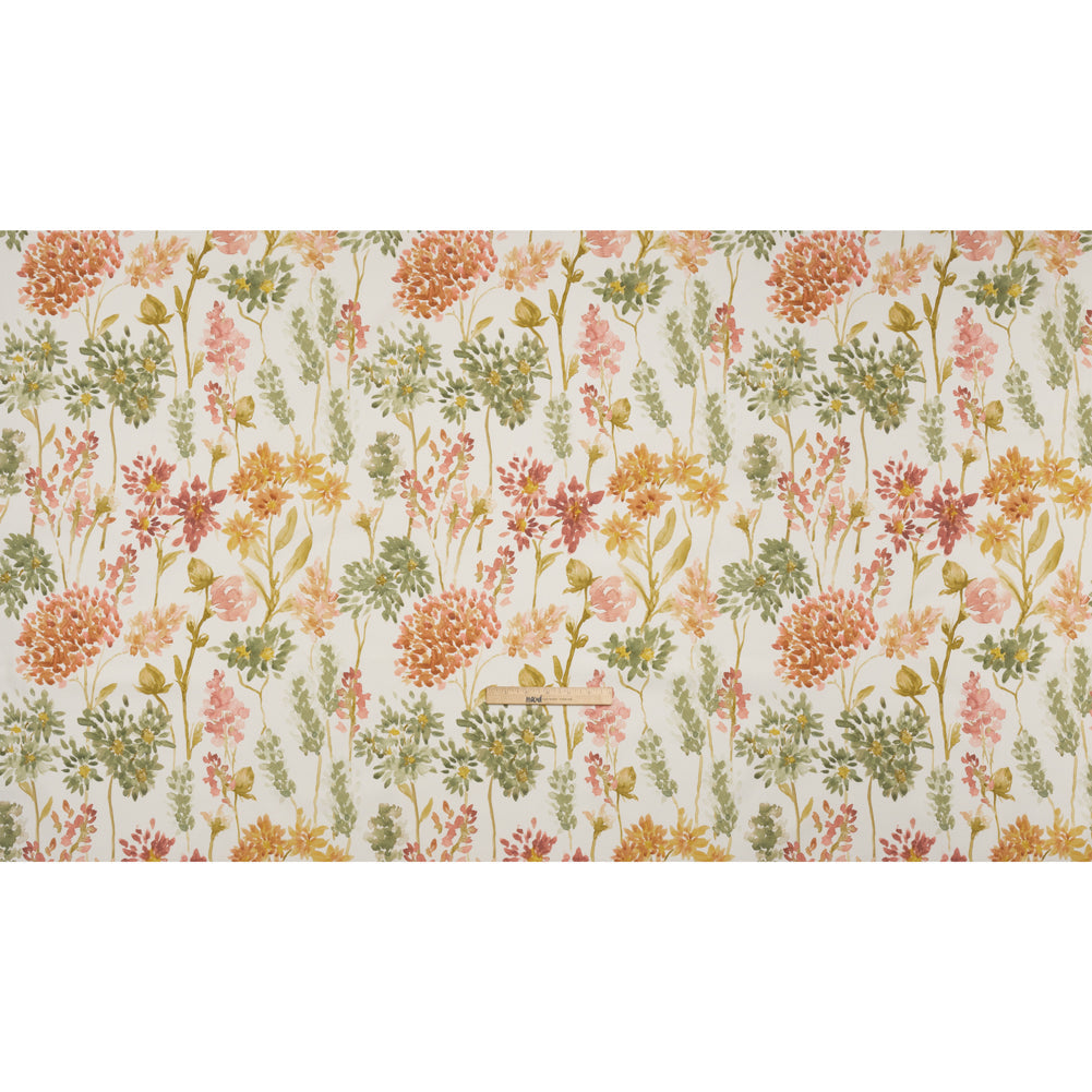 Printed Cotton Canvas - Sienna Blooming Watercolor Garden - British Imported