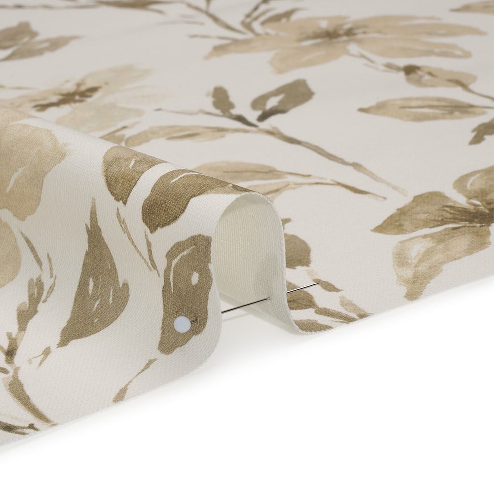Printed Cotton Canvas - Flax Watercolor Floral Stems - British Imported