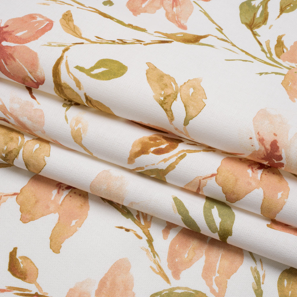 Printed Cotton Canvas - Sienna Watercolor Floral Stems - British Imported