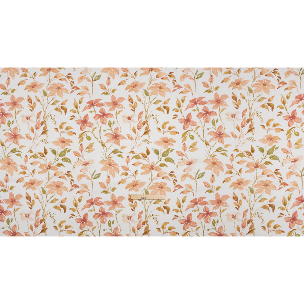Printed Cotton Canvas - Sienna Watercolor Floral Stems - British Imported