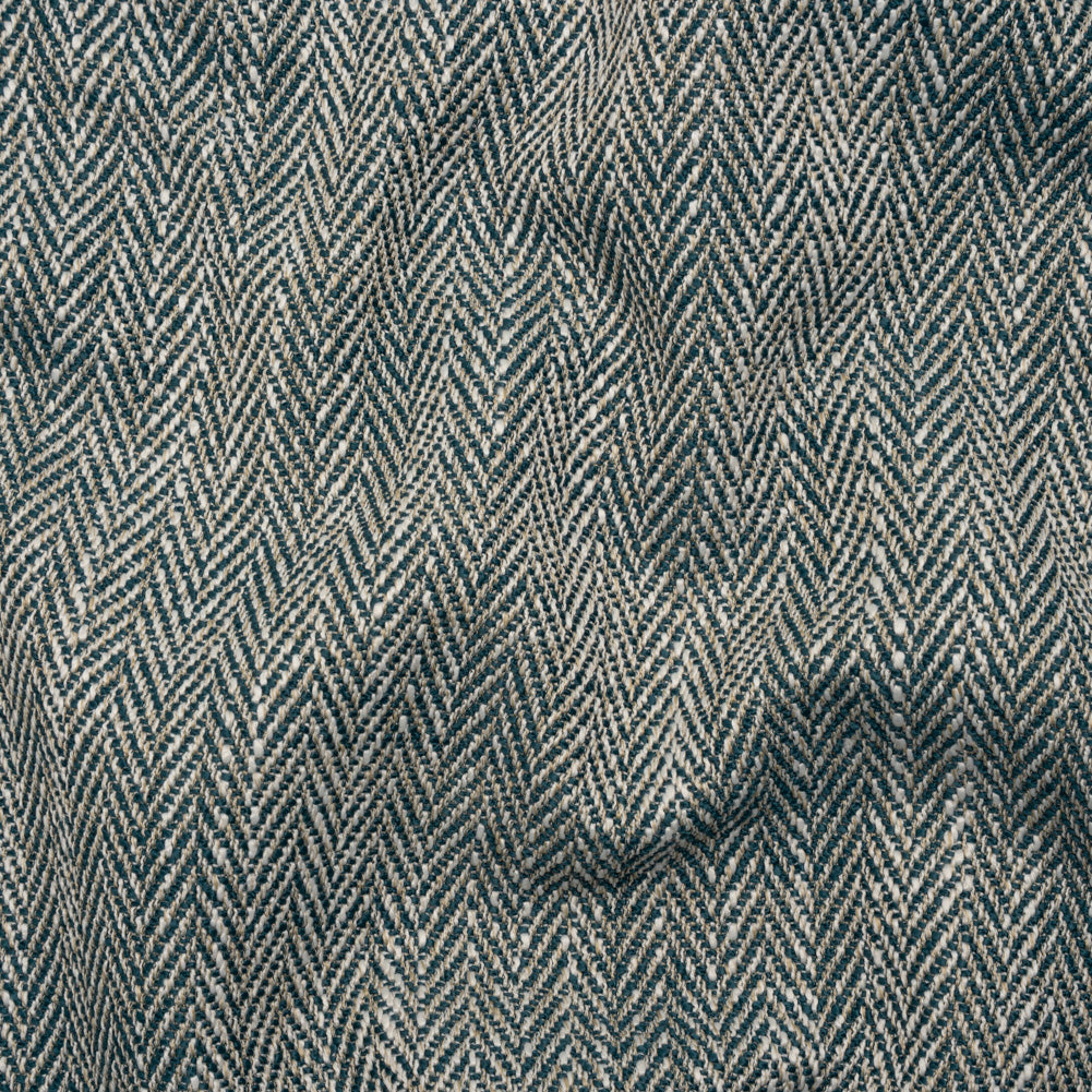Recycled Polyester Home Decor Twill - Peacock Herringbone - British Imported