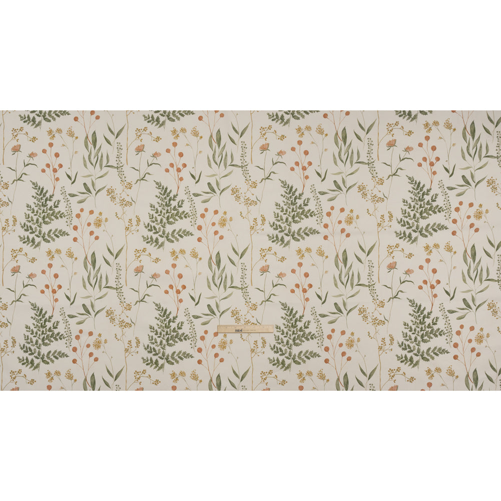 Printed Cotton Canvas - Autumn Painted Wildflowers and Leaves - British Imported