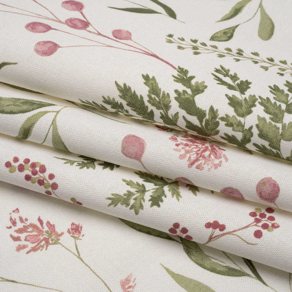 Printed Cotton Canvas - Peony Painted Wildflowers and Leaves - British Imported