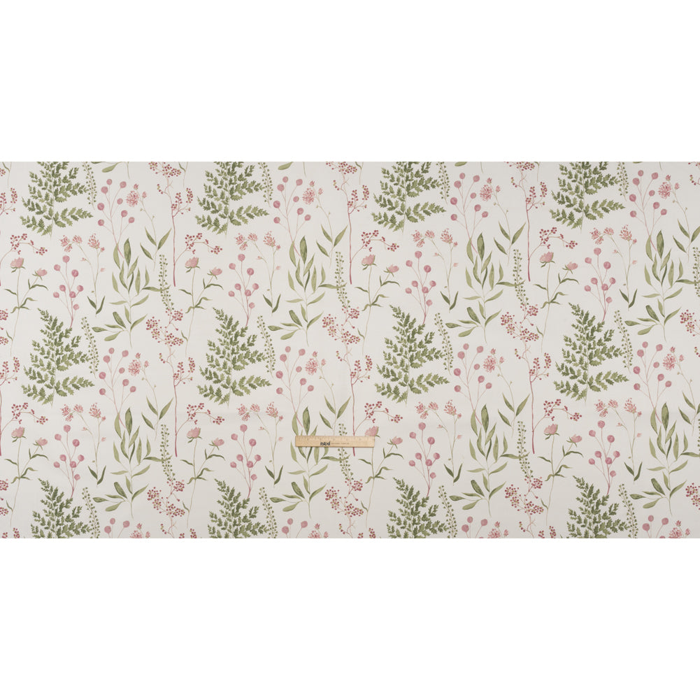 Printed Cotton Canvas - Peony Painted Wildflowers and Leaves - British Imported