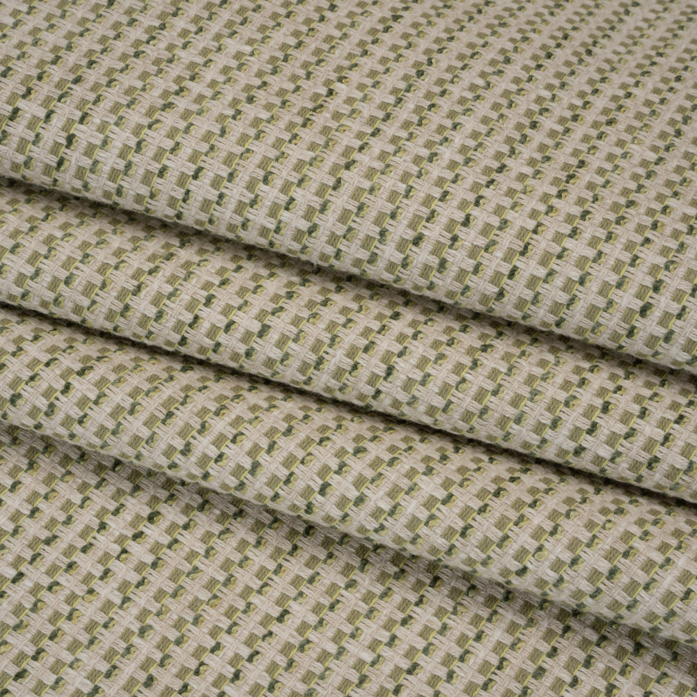 Recycled Polyester and Cotton Jacquard - Moss Little Checked Stripes - British Imported
