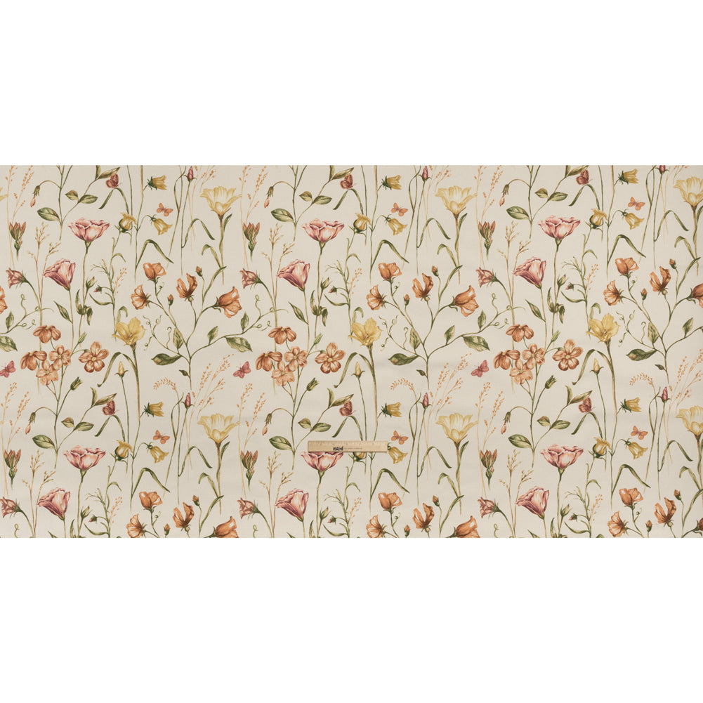 Printed Cotton Canvas - Autumn Flowering Stems and Butterflies - British Imported