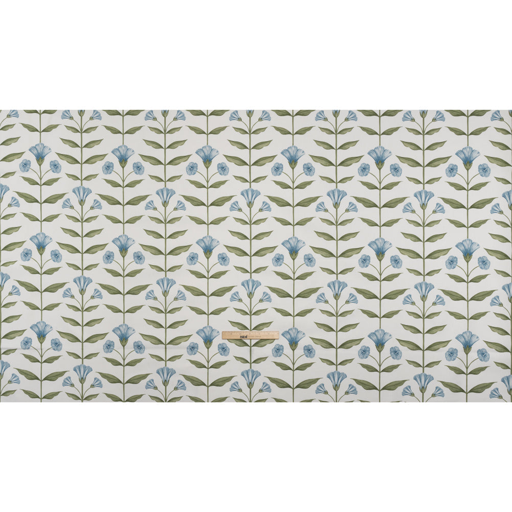 Printed Cotton Canvas - Bluebell Balanced Flower Stems - British Imported