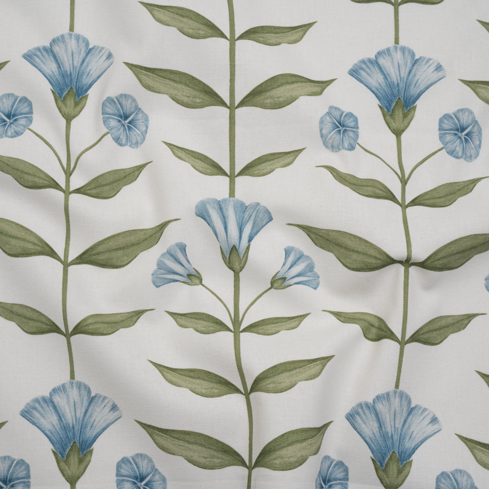 Printed Cotton Canvas - Bluebell Balanced Flower Stems - British Imported